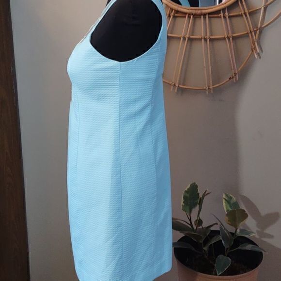 Lilly Pulitzer Gold Metallic Lace Breakwater Blue Jacquard Largo Shift Dres Sz 2 - Picture 7 of 14